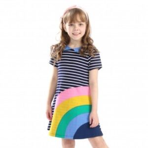 Mini Boden Toddler Girl Striped Rainbow dress 4-5Y Preppy Colorful Short sleeve